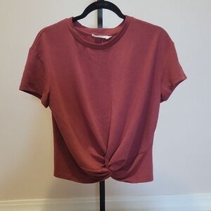 Lush Burgundy Twist-Front Short Sleeve Tee